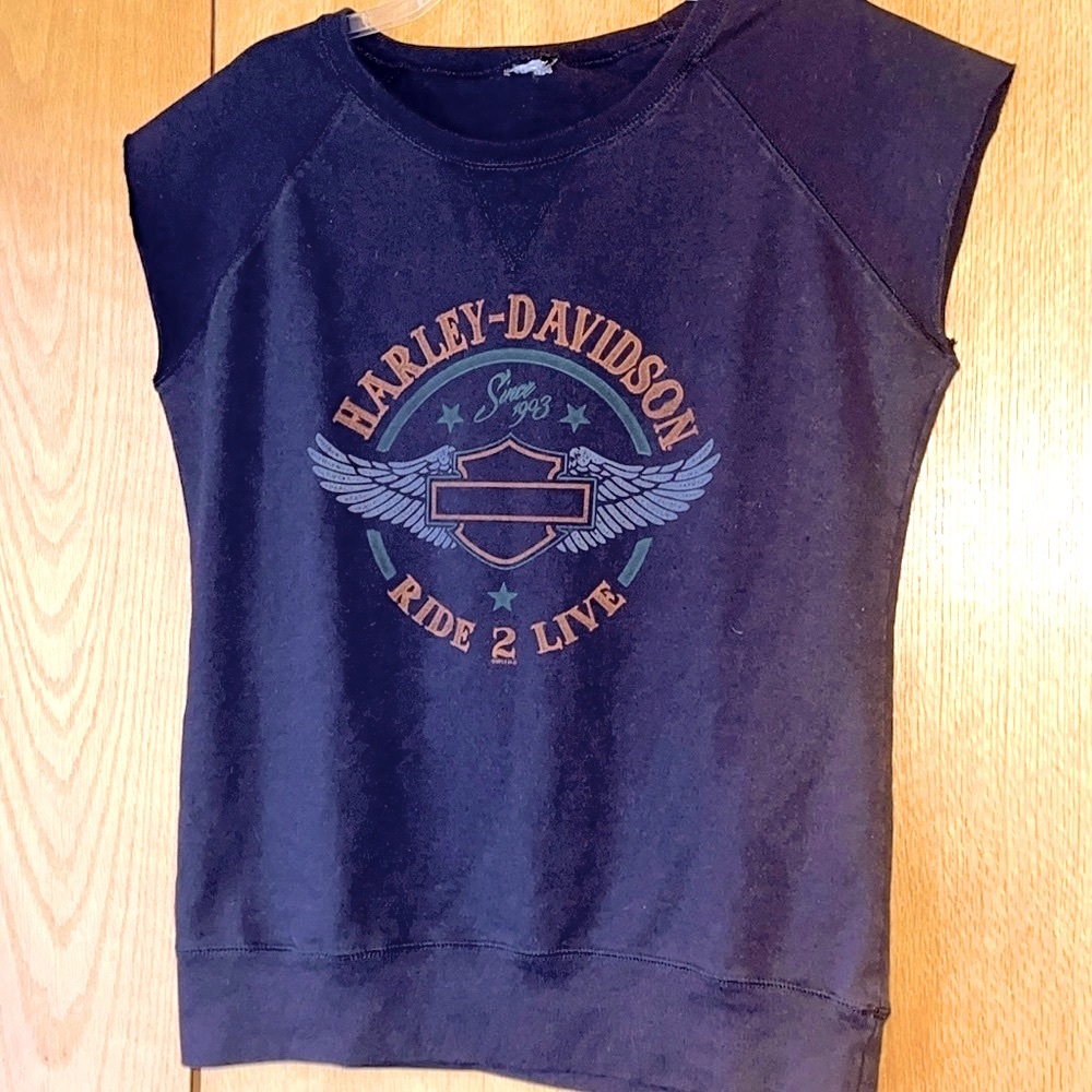 Vtg Harley Davidson Sweatshirt XL Black Biker Cut Off Sleeveless El Paso Texas